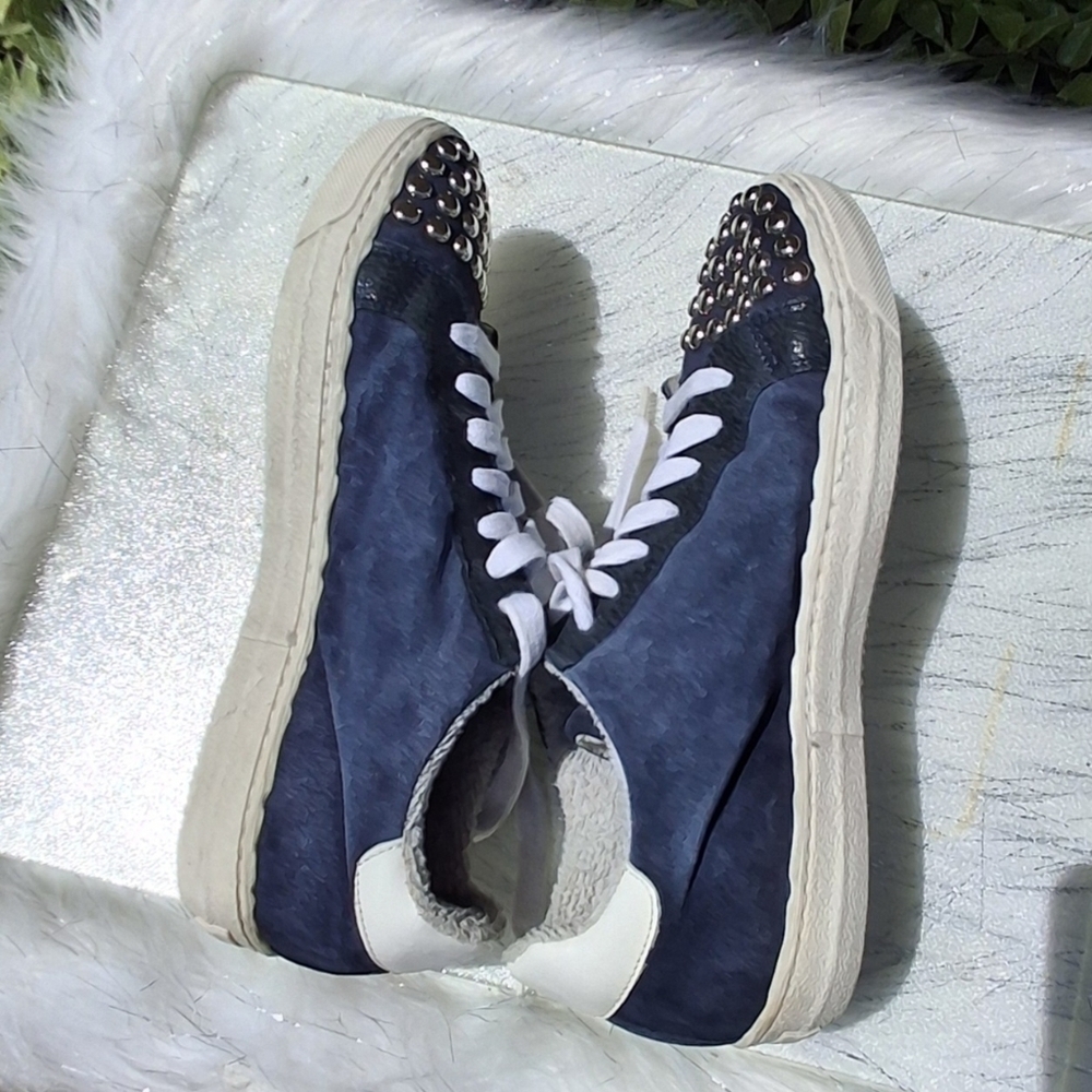 The Shoe Box Studs Side Star Suede Blue Lace-up Sneakers Italy Women Size 37/US7 - Picture 7 of 16